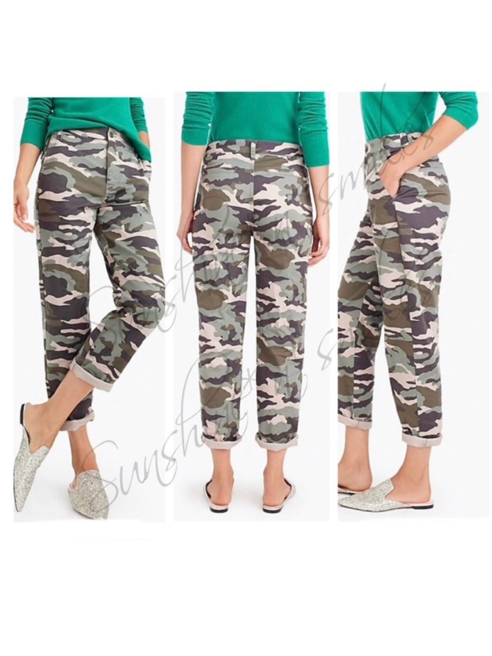 JCREW J.Crew Camouflage Print Boyfriend Chino Cotton Blend Pant “FADED VINE”